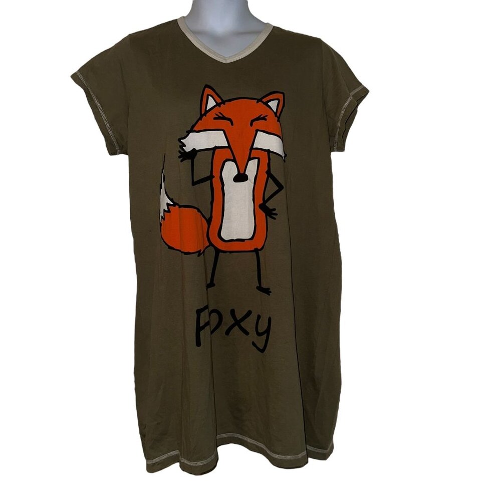 Lazy One Foxy Night Shirt Gown Womens L XL Pajamas Fox Green Knit PJs Zion